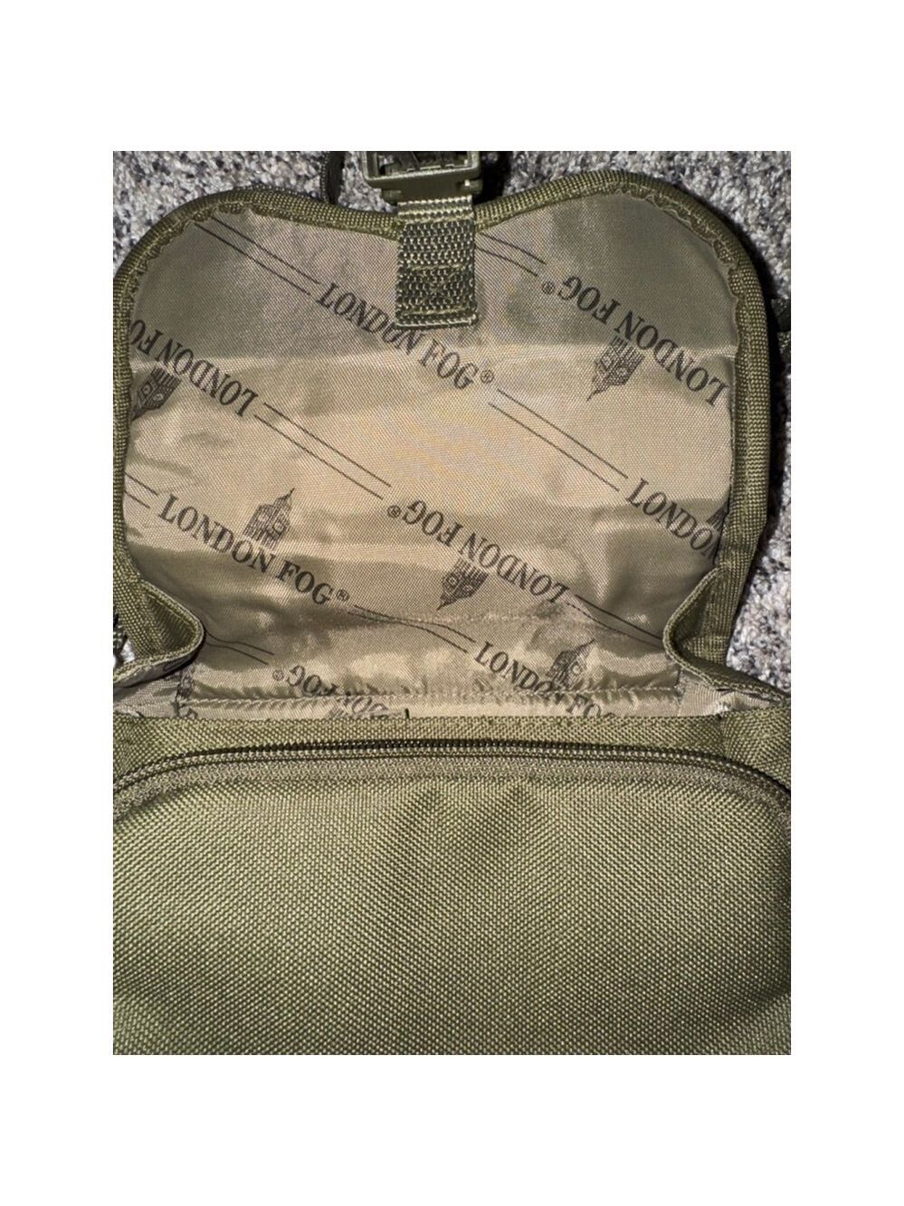London Fog Olive Green Crossbody Travel Utility Organizer Nylon Mini Messenger - Picture 5 of 12
